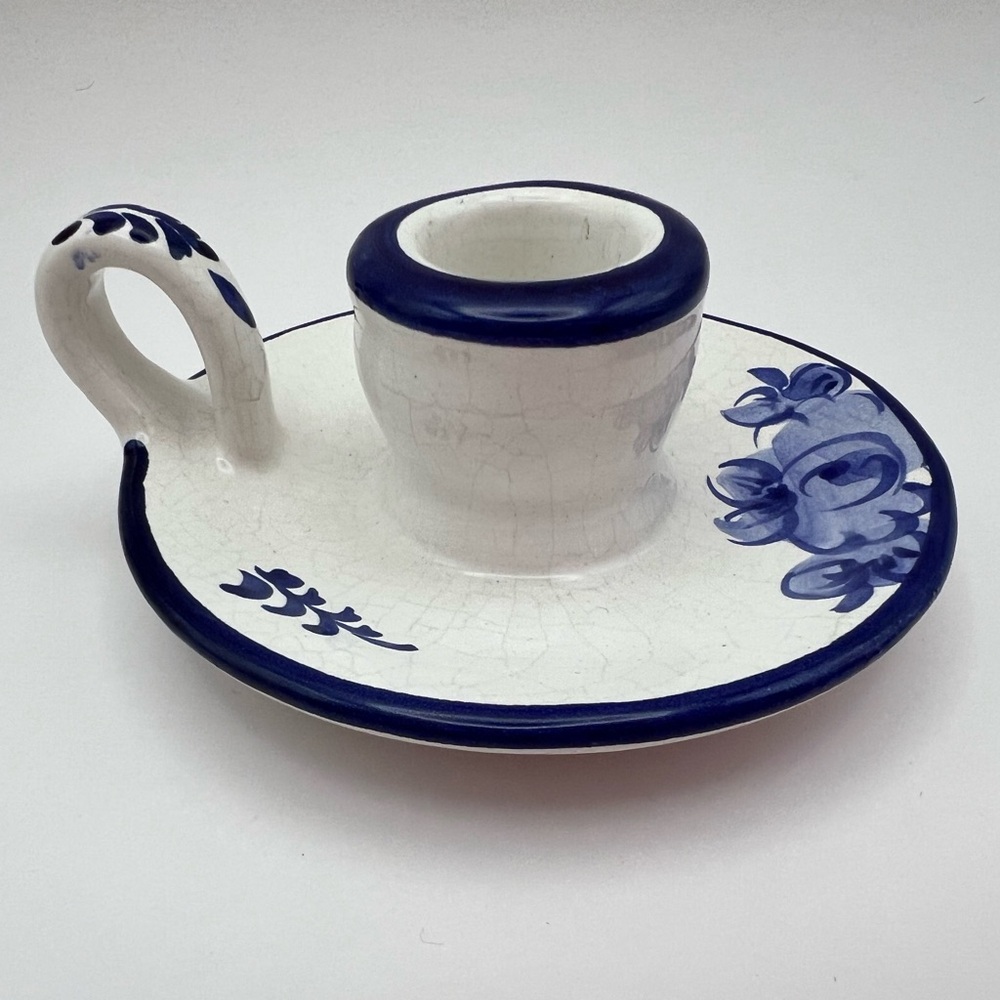 Vintage Hand Painted Portuguese Pottery Candlestick Holder - Picture 2 of 6